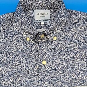 Ledbury Fine Shirting‎ Slim Fit Blue Leaf Long Sleeve Button Down Shirt NOWT